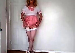 Pink girlie outfit and panties pulled aside