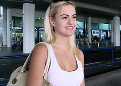 Chubby teen all smiles after seeing cock