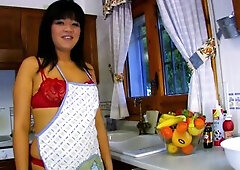 Food fetish, food masturbation and squirty anal on the kitchen with large butt Oriental mother I'd like to fuck. Soaked and ribald mother I'