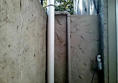 dad strokes his cock outside