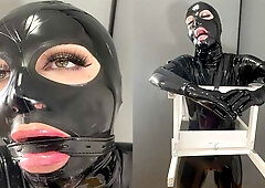 Latex & Bdsm Couple In Rubber Catsuits Submissive Slave Is Tied Up Gagged In Bondage