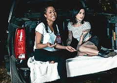 Two strippers Joanna Angel and Kira Noir are enjoying interracial sex