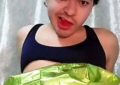 gay femboy sexy lingerie skirt sissy licking lollipop