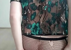 Femboy tramp rails plaything and tongues own jizz