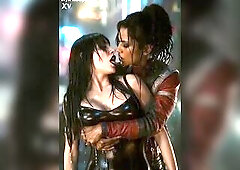 Eager sexy lesbo giving a kiss scene - Panam Palmer (Cyberpunk 2077) and Nyx Loops groaning and drooling profusely - AI Generated
