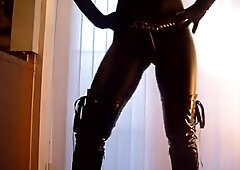 Woman enjoying taut leather