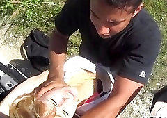 Sluty girl enjoys BDSM fuck and being abused hard outdoor