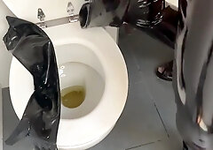 Preparing Long Black Vinyl Gloves