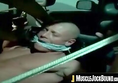 MuscleJockBound.com - Muscle jock's outdoor bondage with heavy ropes during a rough BDSM session