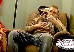 Nerdy dude with glasses tugging off his act hungering cock