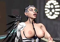 Intense sci-fi prison scenario: A fiery ebony babe gets pounded relentlessly by a futuristic shemale angel