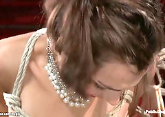 Beauty smeared with food in public bdsm