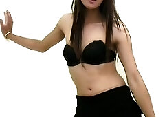 Feminine beauty from Thailand strips red panties and wanks