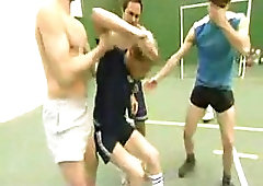 Threeway Fucking In A Locker Room After Football Trauma