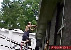 Construction worker stroking pov