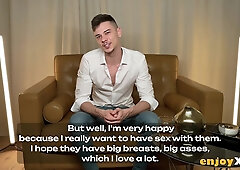 Horny Tommy's fortunate day - a three-way sex with 2 busty, buxom girls, full HD and XXX!