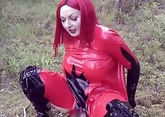 Femdom humiliation with belly play, spandex vibes, and a messy outdoor pee session featuring Arya Grander