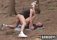 youngster got caught tugging in the woods and gets company