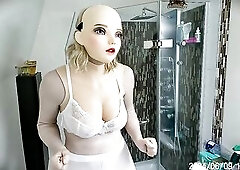 Soaked May Pt1! Washing your rubber doll girlfriend's taut rubber body in a shower!