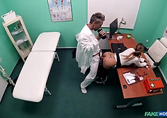 A hot estate agent gets naughty in hospital and fucks a doctor