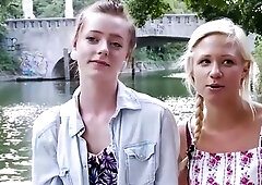 Amateur blonde pals share passionate kisses