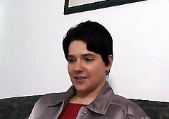 Plump unshaved brunette hair rubs and fingers her snatch at the casting in front of the fortunate guy.