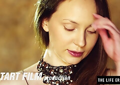 Slim brunette with small tits Nataly Von rubs her pink pussy