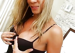 Busty tranny Karol Kovalick jerking off her hard cock