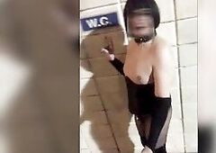 risky outdoor WC truckstop nude in chastity bottomless