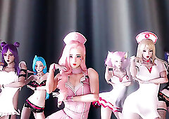 K-Pop Dance Extravaganza: Ahri, Akali, Kai'sa, Lux, Jinx, Caitlyn. 3D