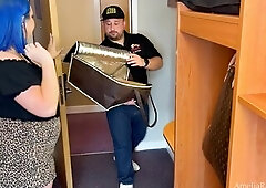 I showed up at her hotel with the pizza and that babe had some other way to settle the bill. See me bow this blue-haired cutie over and bang her sense