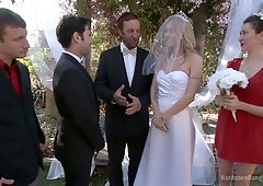 Blind folded bride Natasha Starr is fucked by groom and several dudes