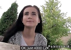 An amateur brunette hair got money to widen her legs wide for a very attractive stranger