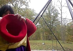 Hawt Crossdresser at the park getting willing to begin swinging on the swing in the park.