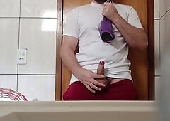 Handjob, man masturbating, inexperienced