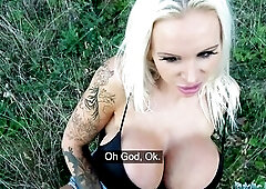 Public Agent Teasing indecent talking breasty blond implores for goo