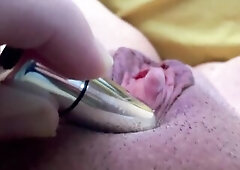 Playing With Large Clitoris and Sex-toy Bullet Close Up