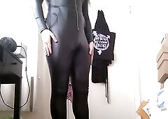 Trans Beauty in Hot Leather Catsuit