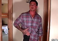 Three male friends have gay sex in cabin