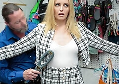 Blonde girl is stripped naked and fucked by a security officer