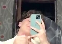 Curly European twink cums