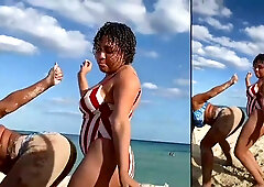 Brazilian beach lovers move to a neon-lit hotel for scissoring and passionate trio play