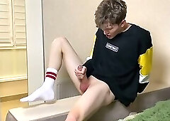 CuteBoy Jerking His Monster Dick/White