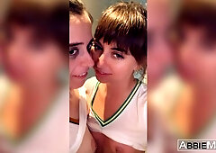 Impressive brunette Abbie Maley is enjoying sucking her sex toy