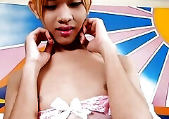 Sweet ladyboy masturbates her big cock