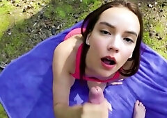 Pale and chubby brunette MILF sucks and tit fucks a big cock