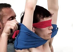 Stepdaddy blindfolds teen 18+ and fucks him with his friend