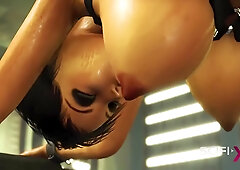 Cyberpunk Sex. Hot 3d Futanari Plays With A Sexy Cuffed Girl In Sci-fi Lab