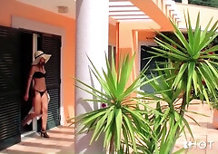 Portuguese beauty Ana Mafalda worships her lover's cock under the sun with deep throat and facial