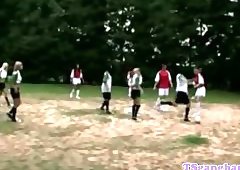 Sporty shemales getting group suck